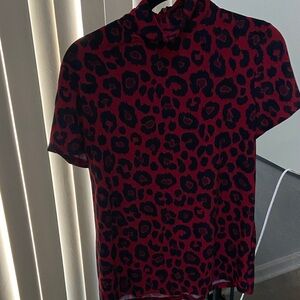 Anne Klein Red and Black Leopard Print Top